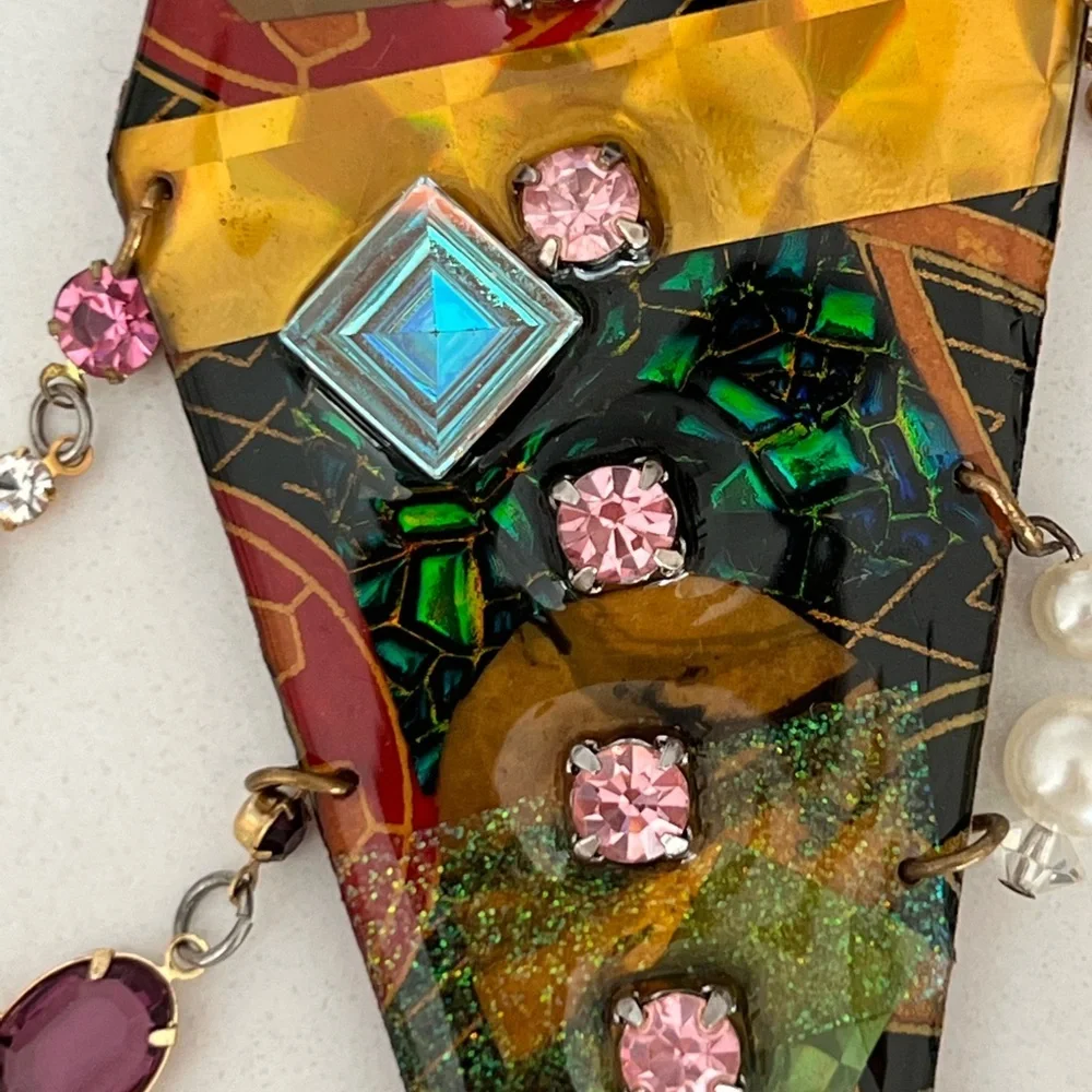 Vintage 80s Mod Long Enamel Gems Pearls Dangles​